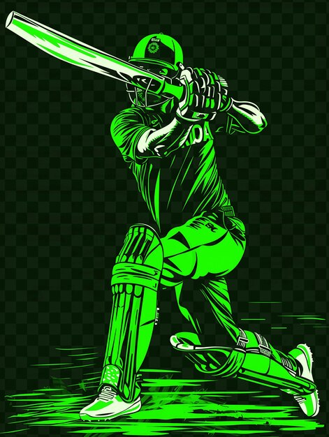 PSD a drawing of a cricket player with a bat and the words cricket on it