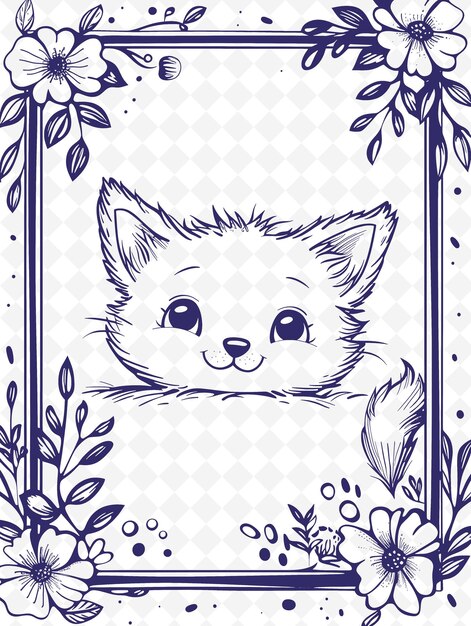 PSD a drawing of a cute little fox with a frame that says cute