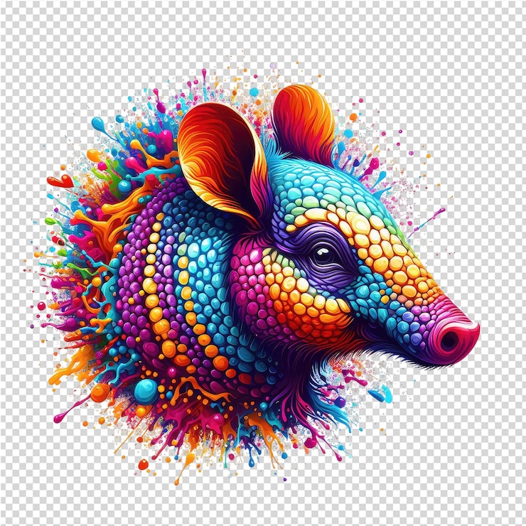 PSD a drawing of a deer with colorful spots and a colorful background