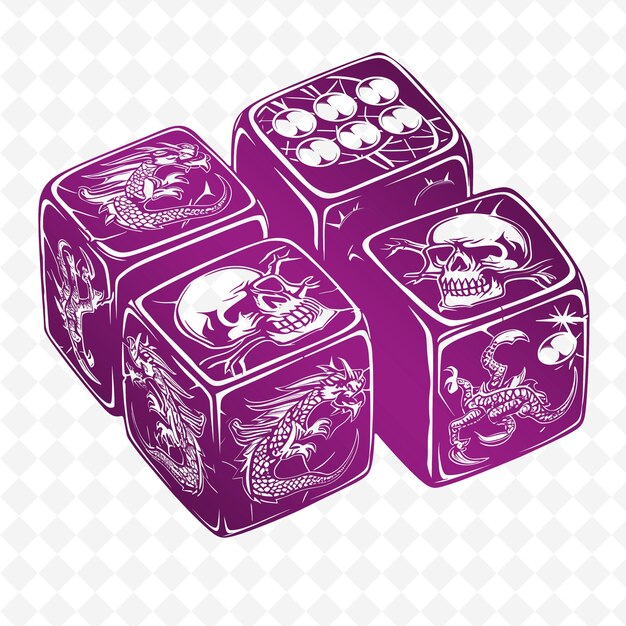 A drawing of a dice with skulls and skulls on it