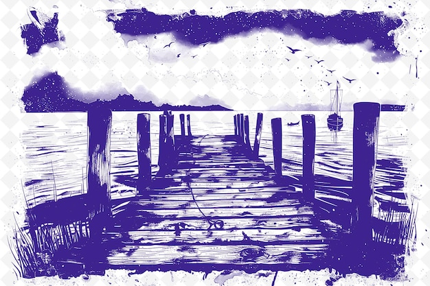 PSD a drawing of a dock with a purple and blue watercolor