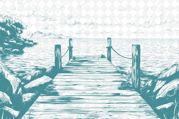 A drawing of a dock with a rope tied to it