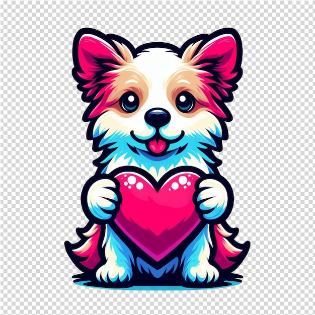 A drawing of a dog holding a heart with a pink heart on it