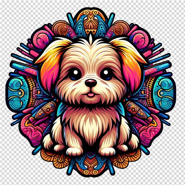 A drawing of a dog with a floral pattern on the background