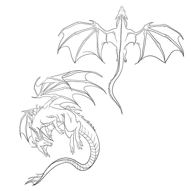 PSD ドラゴン・ライン・アート・タトゥー・デザイン (dragon line art tattoo dragon art) はドラゴンを描いたタトゥーのデザインです