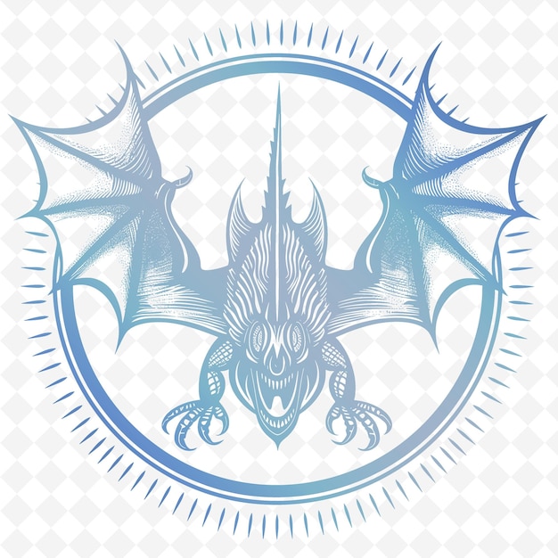 A drawing of a dragon with a blue background with a design that says dragon