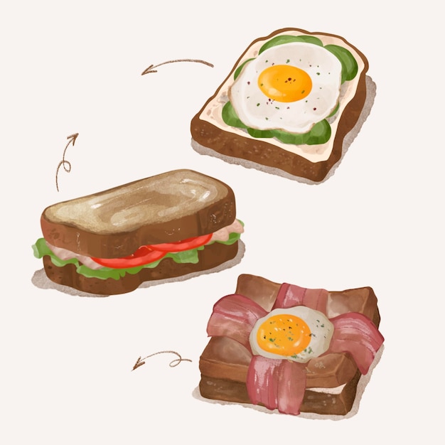 рисунок сэндвича с яйцами и беконом