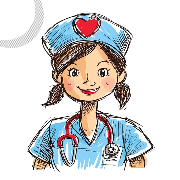 PSD a drawing of a female nurse with a heart isolated