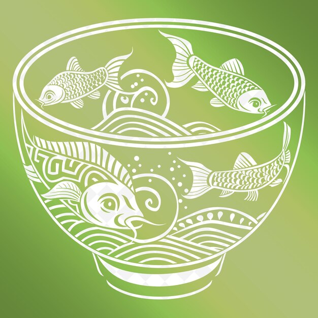 PSD a drawing of fish in a bowl with fish swimming in it