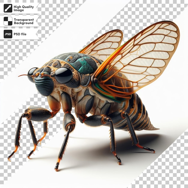 PSD un disegno di una mosca con una testa verde e la parola insetto su di essa
