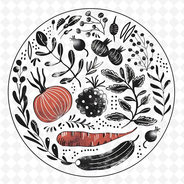 Un disegno di una faccia di frutta con un'immagine di frutta e bacche