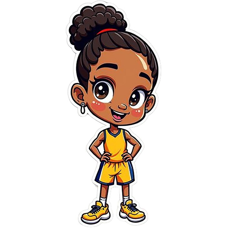 PSD a drawing of a girl with a basketball on her head