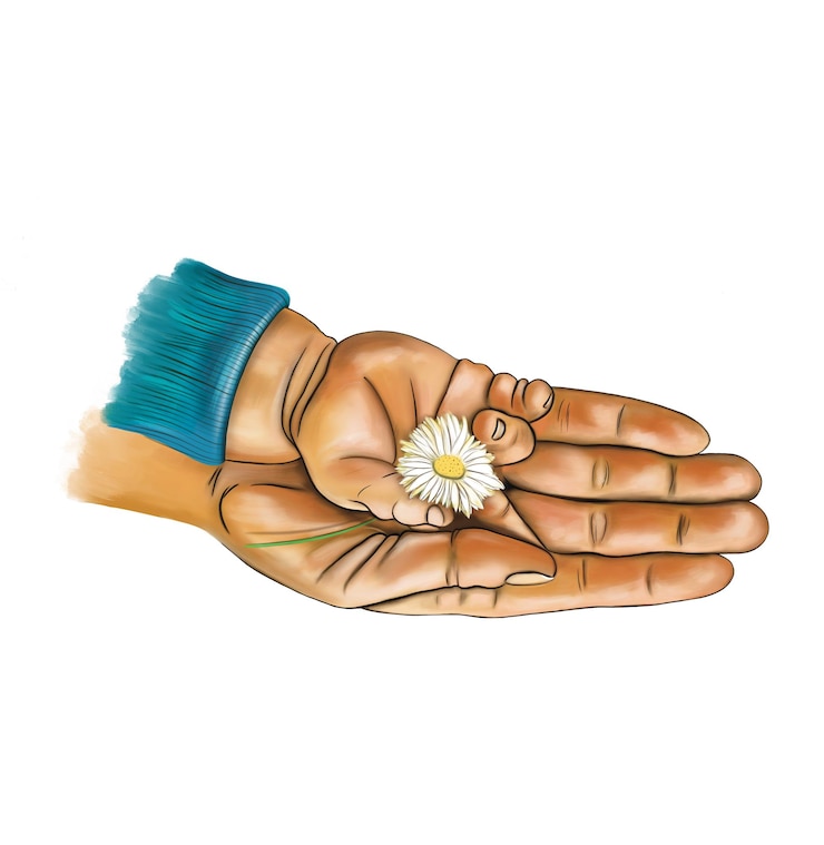 PSD a drawing of a hand with a flower on it