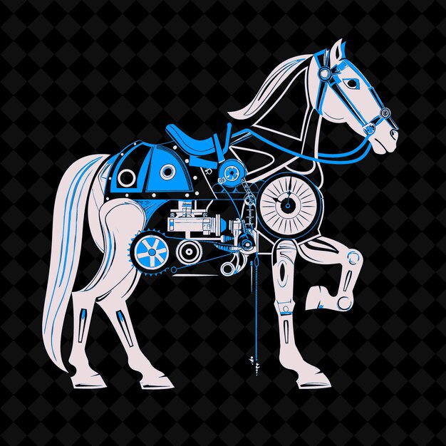 PSD a drawing of a horse with a blue and white horse on it