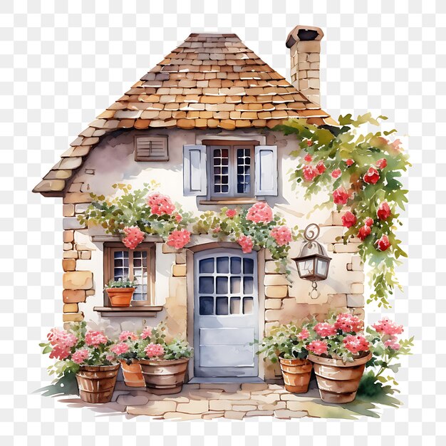 PSD a drawing of a house with flowers and a house