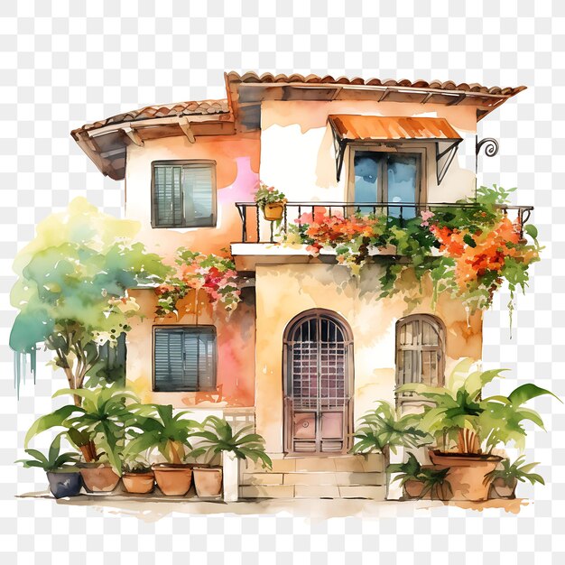 PSD un disegno di una casa con fiori e piante