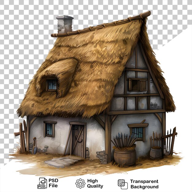 PSD a drawing of a house with a thatched roof isolated on transparent background