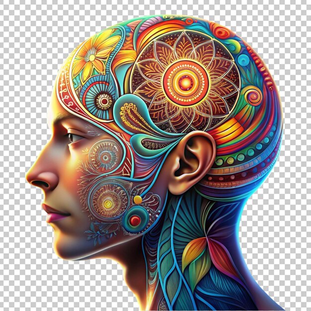 PSD drawing of a human head with a design on it