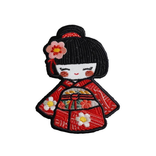 Un disegno di una ragazza giapponese con un kimono rosso