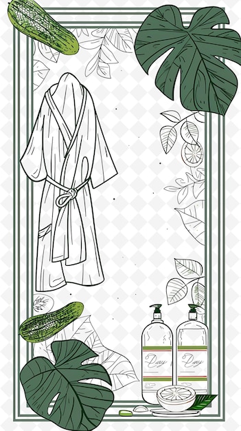 A drawing of a kimono with a robe and a bottle of jacuzzi