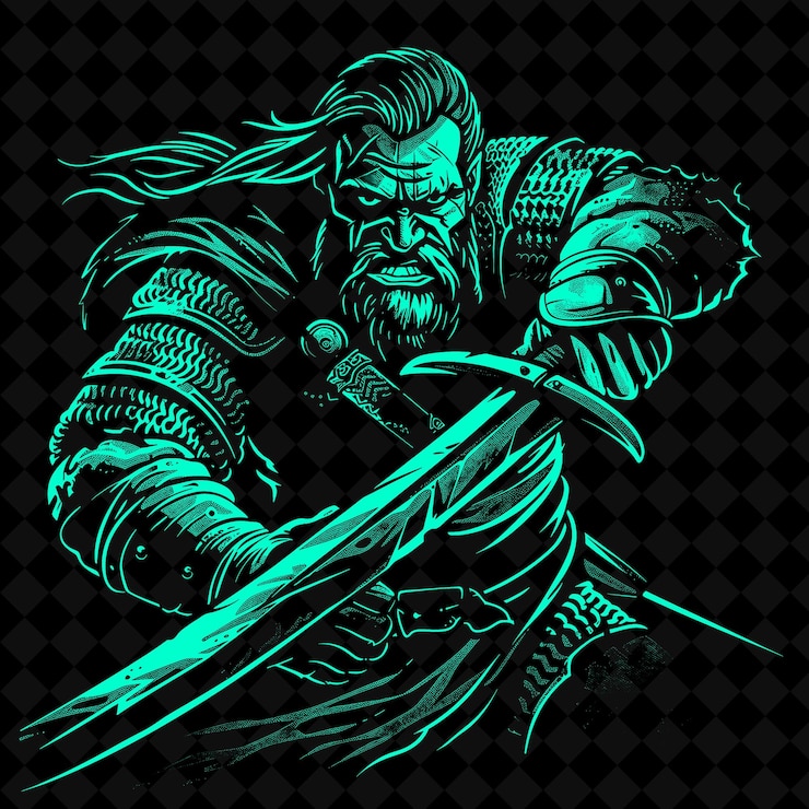 PSD a drawing of a knight with a sword and shield