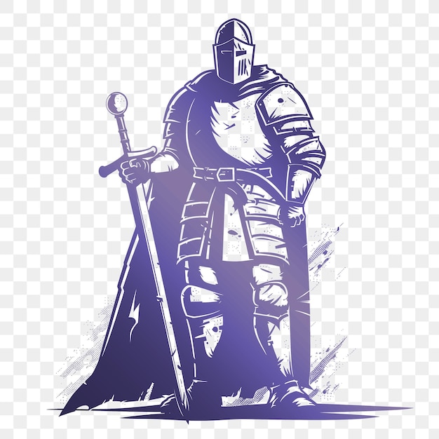 A drawing of a knight with a sword and shield