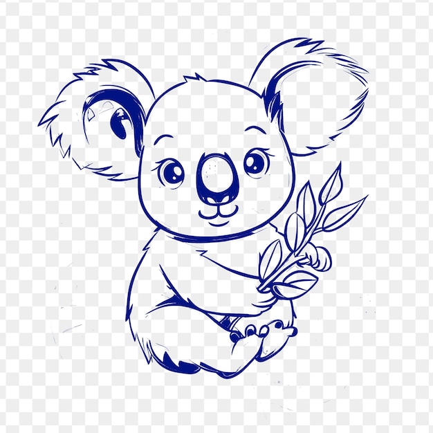 PSD a drawing of a koala with a leaf in its mouth