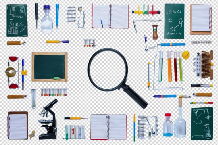 PSD a drawing of a lab with a bottle of chemical test tubes on transparent background