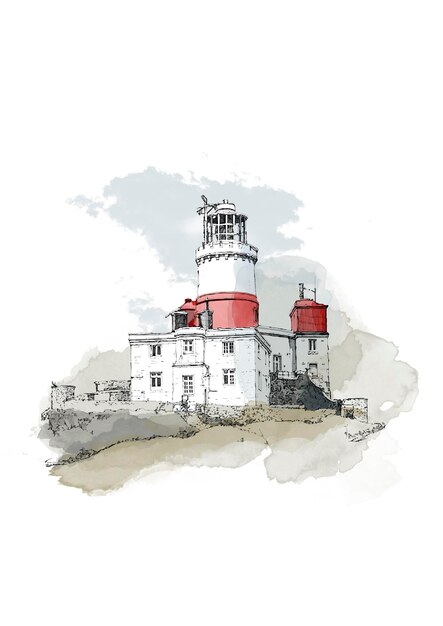 PSD a drawing of a lighthouse with a red top and a drawing of a lighthouse