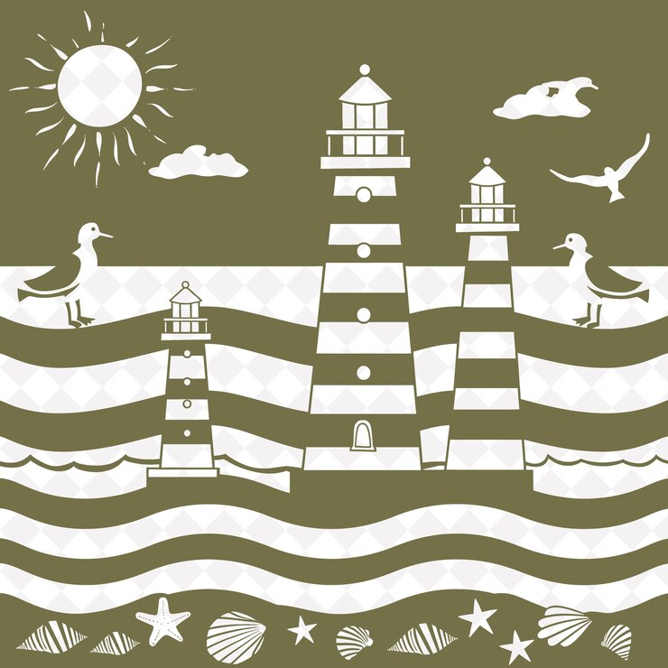 PSD a drawing of a lighthouse with seagulls and seagulls