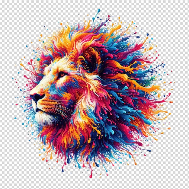 PSD a drawing of a lion with colorful colors on it