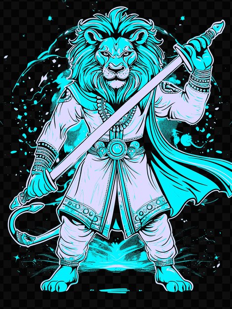 PSD a drawing of a lion with a sword in his hand