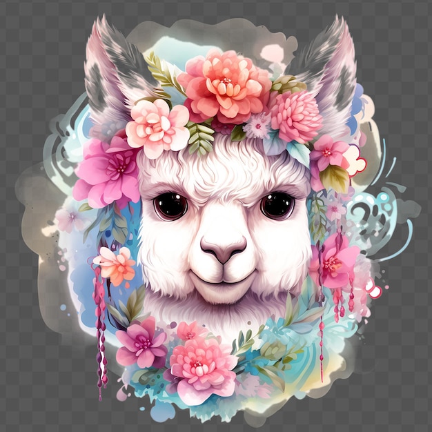 PSD a drawing of a llama with flowers on it