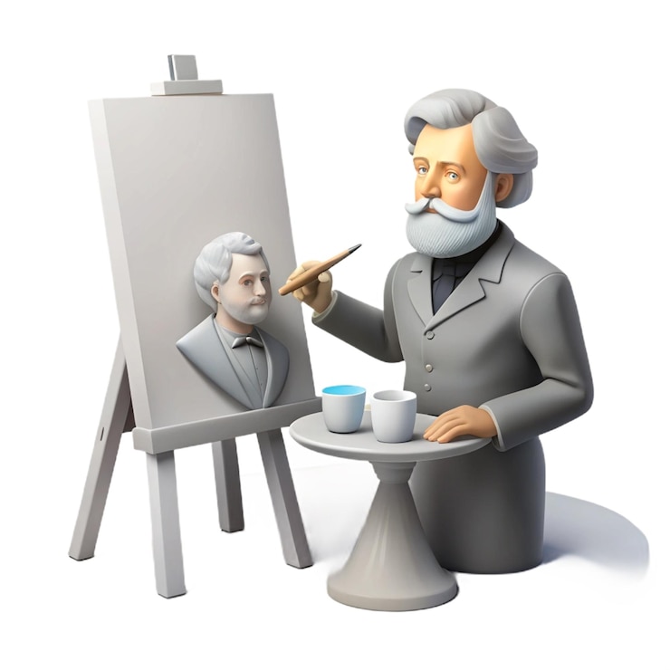 PSD a drawing of a man and a man with a pencil in front of him
