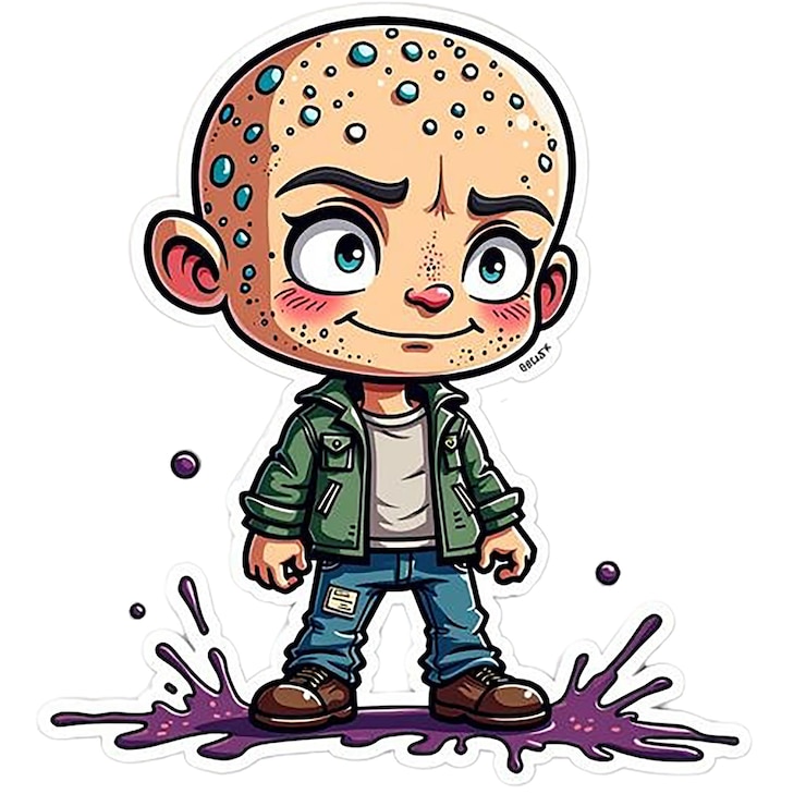 PSD a drawing of a man with a bald head and a green jacket