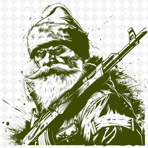 A drawing of a man with a beard and glasses holding a rifle