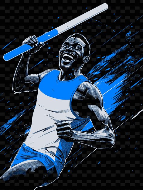 PSD a drawing of a man with a blue shirt that says  tennis