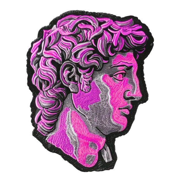 PSD a drawing of a man with a pink and purple face and a pink and black background