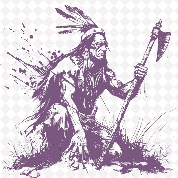 A drawing of a man with a spear and a hat