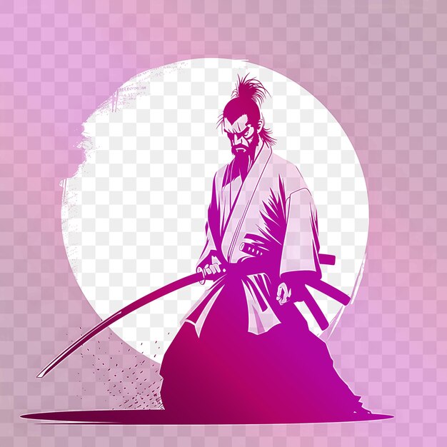 A drawing of a man with a sword and a moon behind him