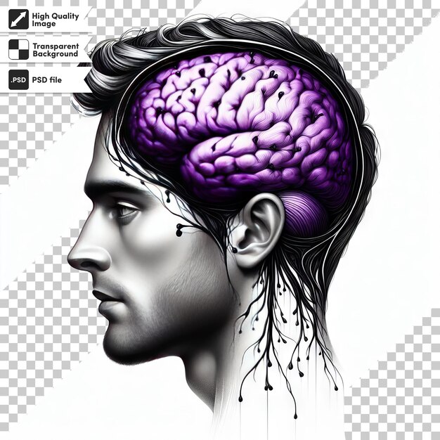 PSD a drawing of a man with the word brain on it