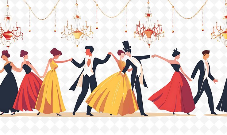 PSD a drawing of a man and woman dancing with a chandelier hanging above them