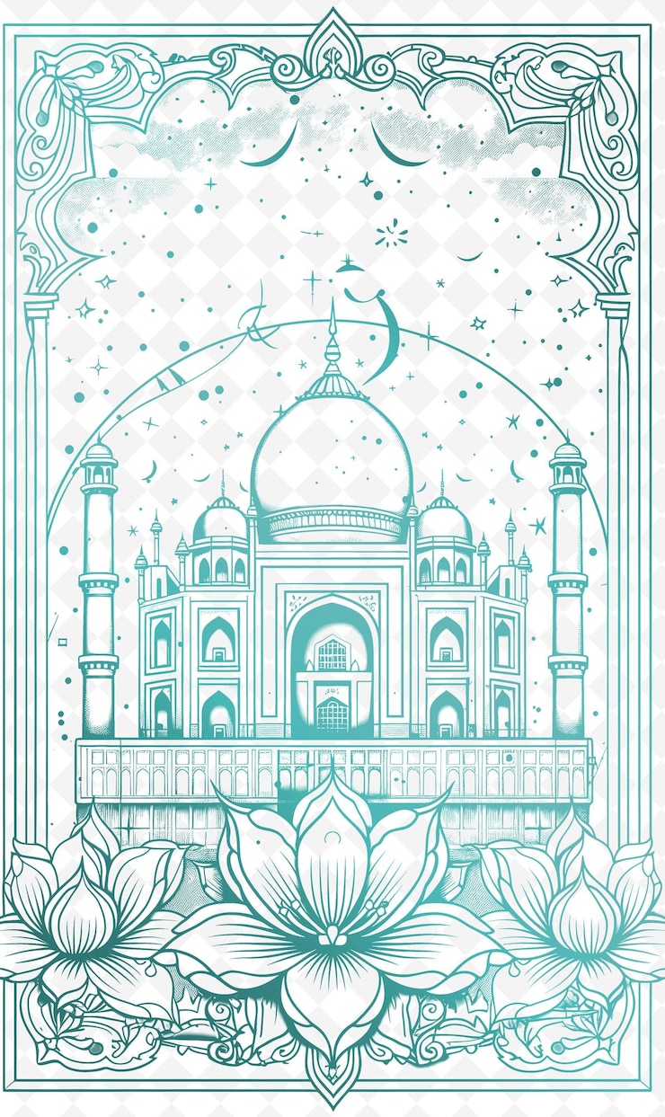 PSD a drawing of a mosque with birds on the top