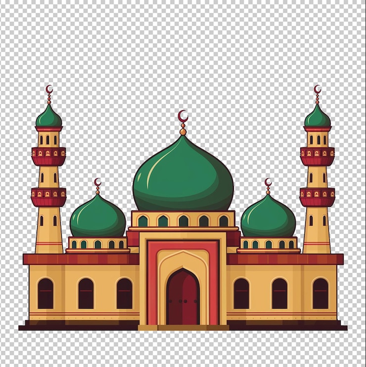 PSD a drawing of a mosque with a green dome on the top