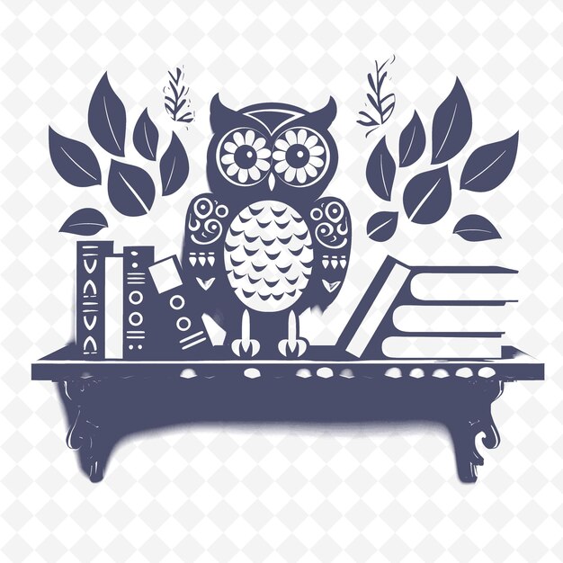 PSD a drawing of an owl and a book on a table