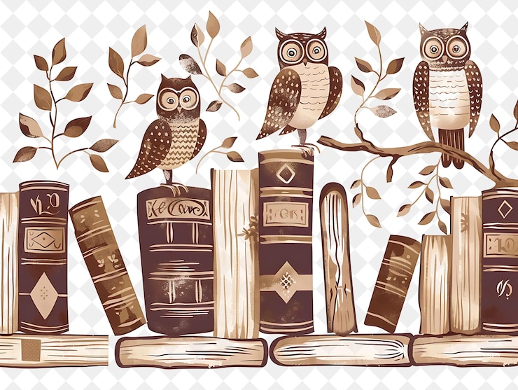 PSD a drawing of an owl and a book with owls on the front