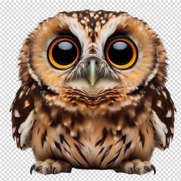 A drawing of an owl with big eyes and a yellow eye