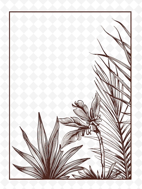 PSD a drawing of a palm tree with a black and white background