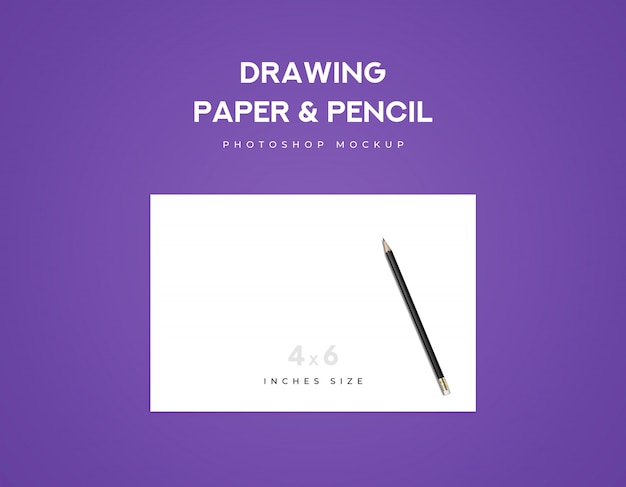 Drawing paper and black pencil on a paper with violet background