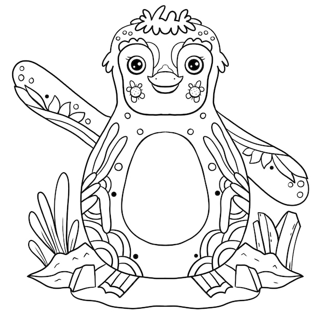 A drawing of a penguin with a black outline